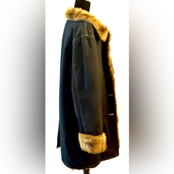 Denim&Co Black Teddy Coat with Brown Faux Fur Trim - Picture 4 of 11